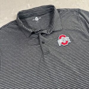 Scarlet & Gray Polo Shirt Mens XL Gray Ohio State Buckeyes Striped Short Sleeve